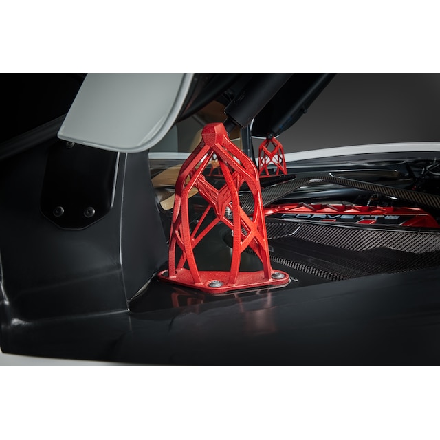 Rear Hatch Strut Braces in Edge Red with Crossed Flags Logo
