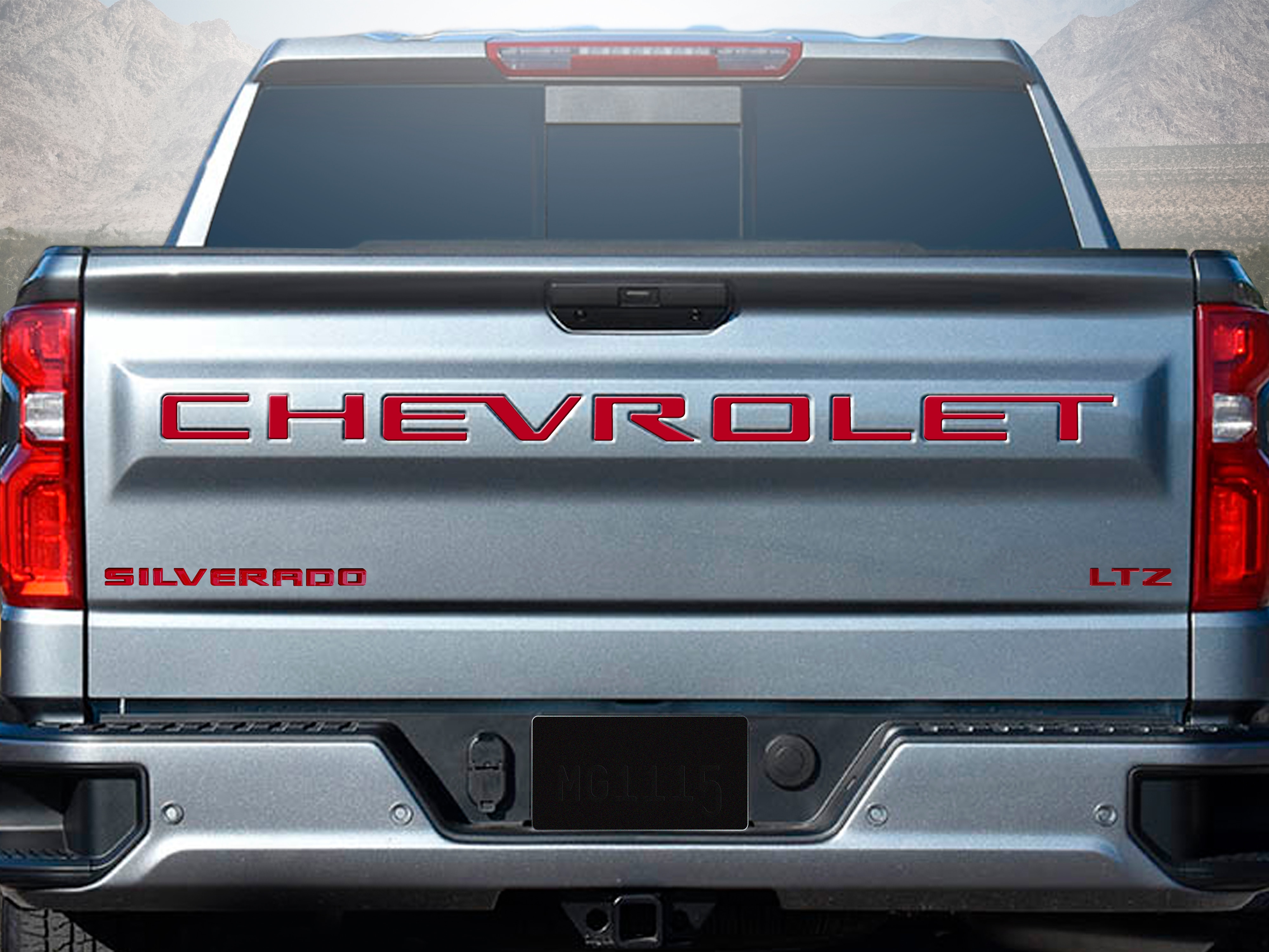 Urethane CHEVROLET Insert Tailgate Lettering and SILVERADO Overlay Kit in Red by Nox-Lux™ - Associated Accessories