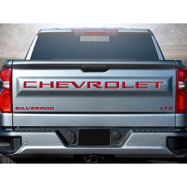 Urethane CHEVROLET Insert Tailgate Lettering and SILVERADO Overlay Kit in Red by Nox-Lux™ - Associated Accessories
