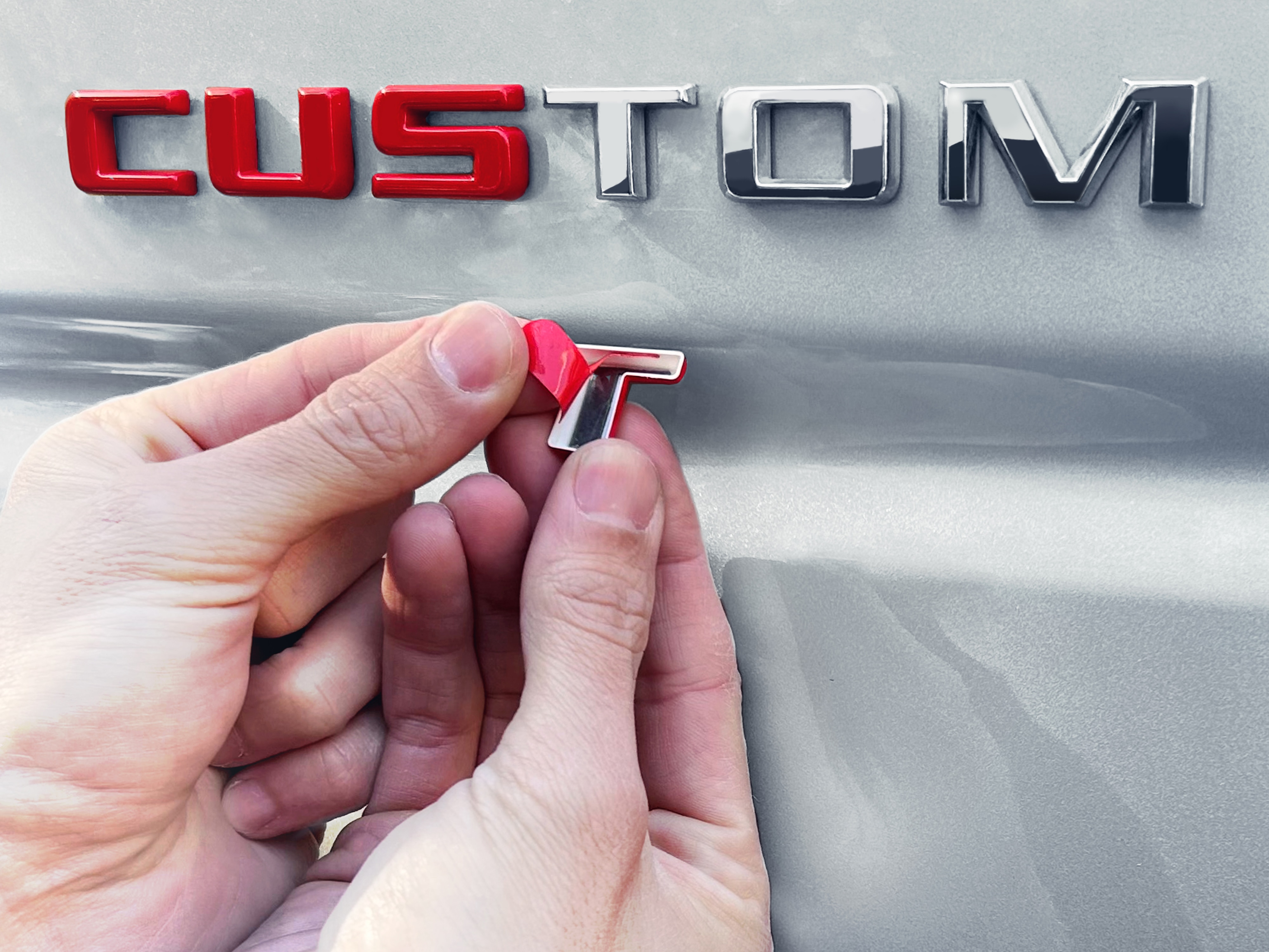 Urethane CHEVROLET Insert Tailgate Lettering and SILVERADO Overlay Kit in Red by Nox-Lux™ - Associated Accessories