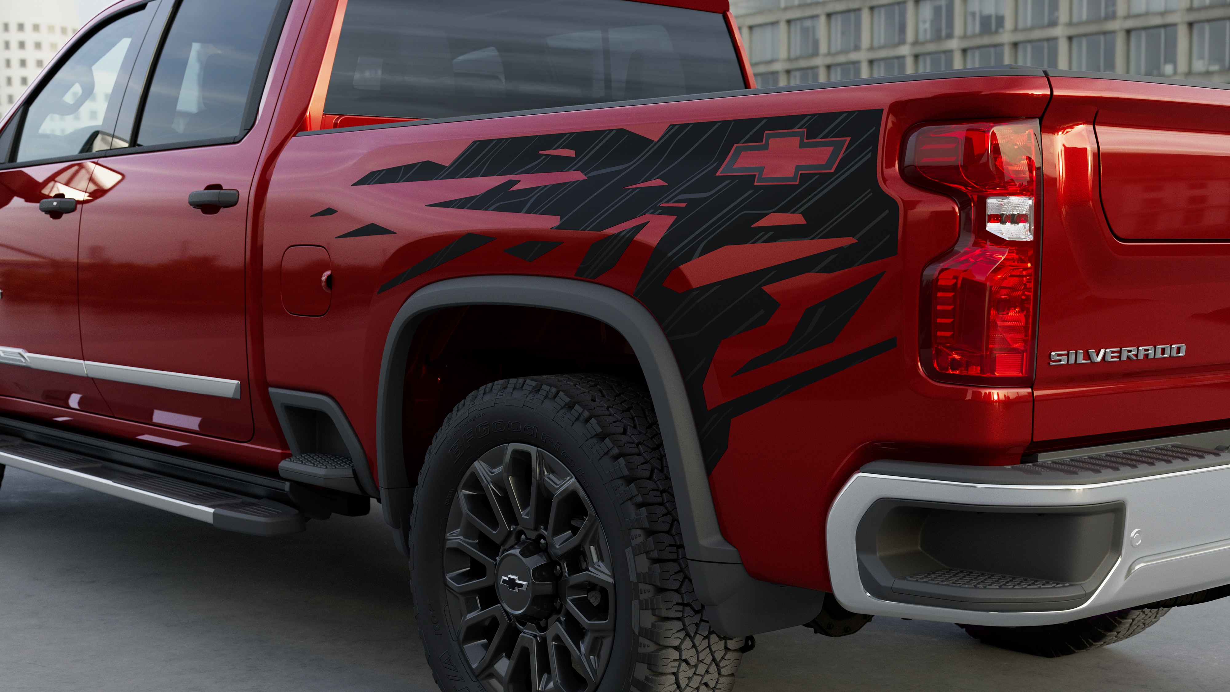 Standard Bed Bodyside Decal Package in Black Vinyl with Reflective Bowtie Logo