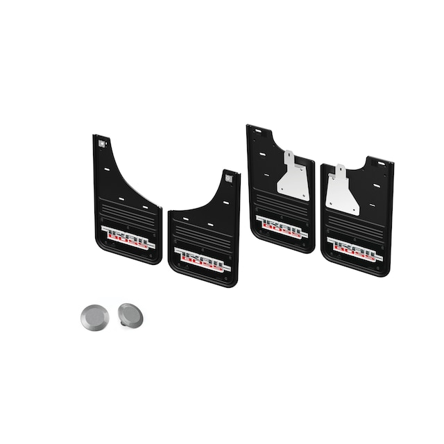 Front and Rear Rubber No-Drill Gatorback Mud Flap Kit with Trail Boss Logo and Fender Plugs in Sterling Gray Metallic by Truck Hardware - Associated Accessories