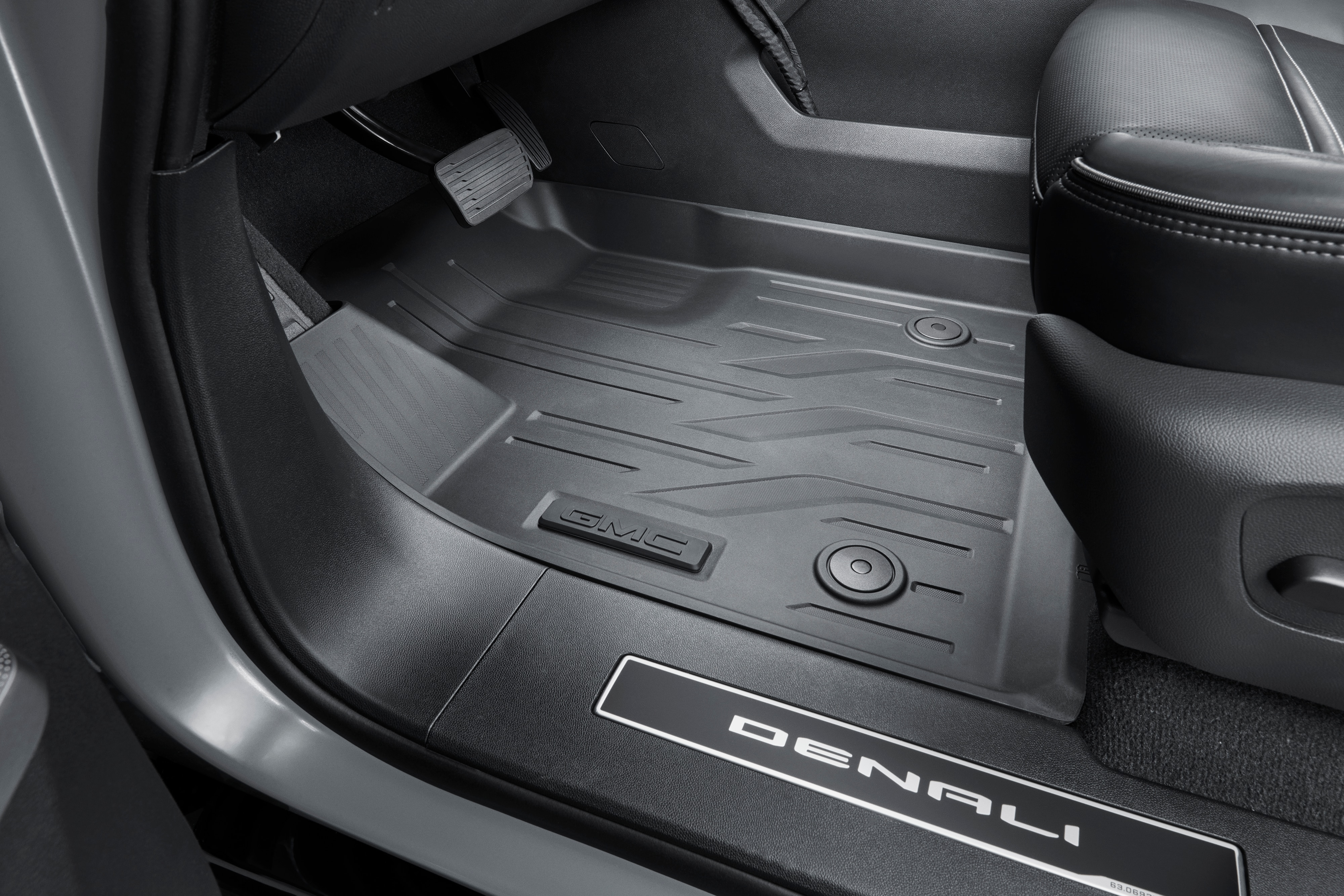 First- and Second-Row Premium All-Weather Floor Liners in Jet Black with GMC Logo