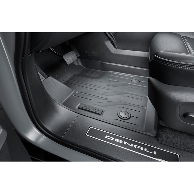 First- and Second-Row Premium All-Weather Floor Liners in Jet Black with GMC Logo