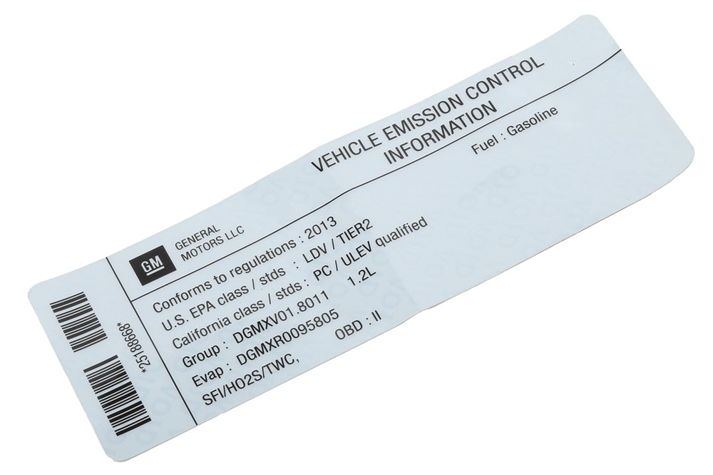 GM Genuine Parts Vehicle Emission Control Information Label