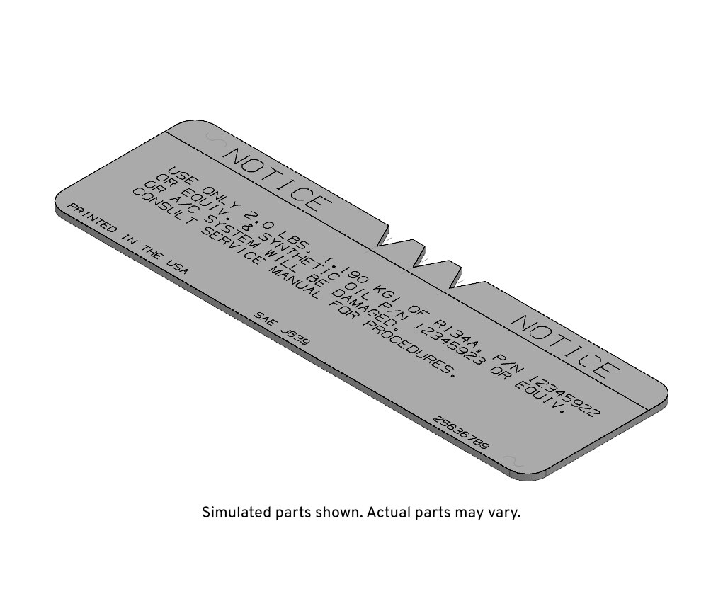 GM Genuine Parts Air Conditioning Refrigerant Charge Label