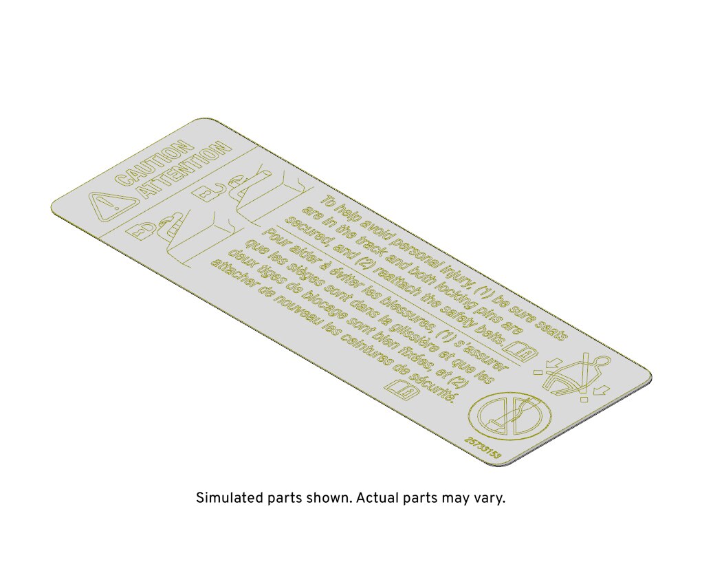 GM Genuine Parts Rear Seat Location Information Label