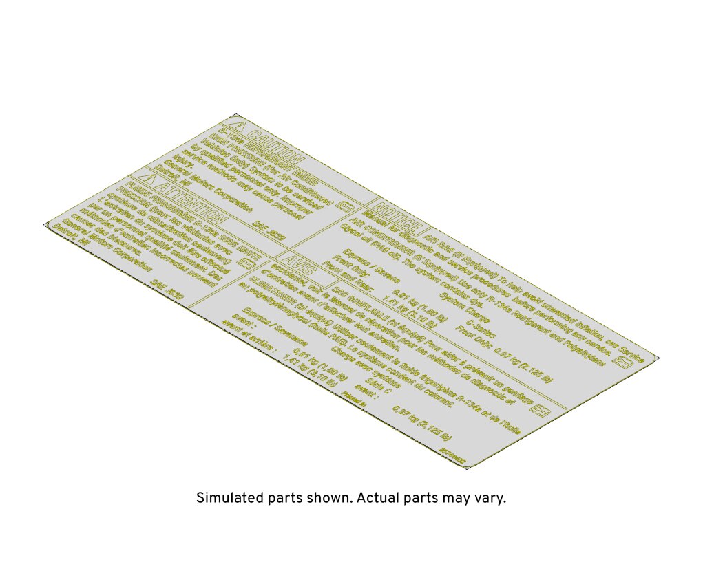 GM Genuine Parts Air Conditioning Refrigerant Warning Label