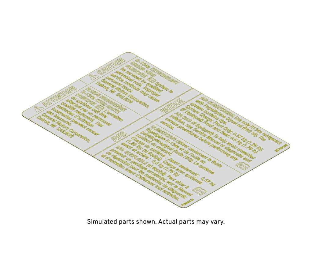 GM Genuine Parts Air Conditioning Refrigerant Charge Label