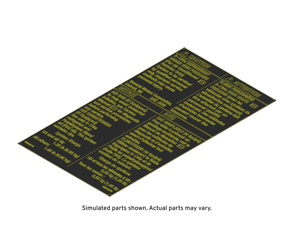 GM Genuine Parts Air Conditioning Refrigerant Warning Label