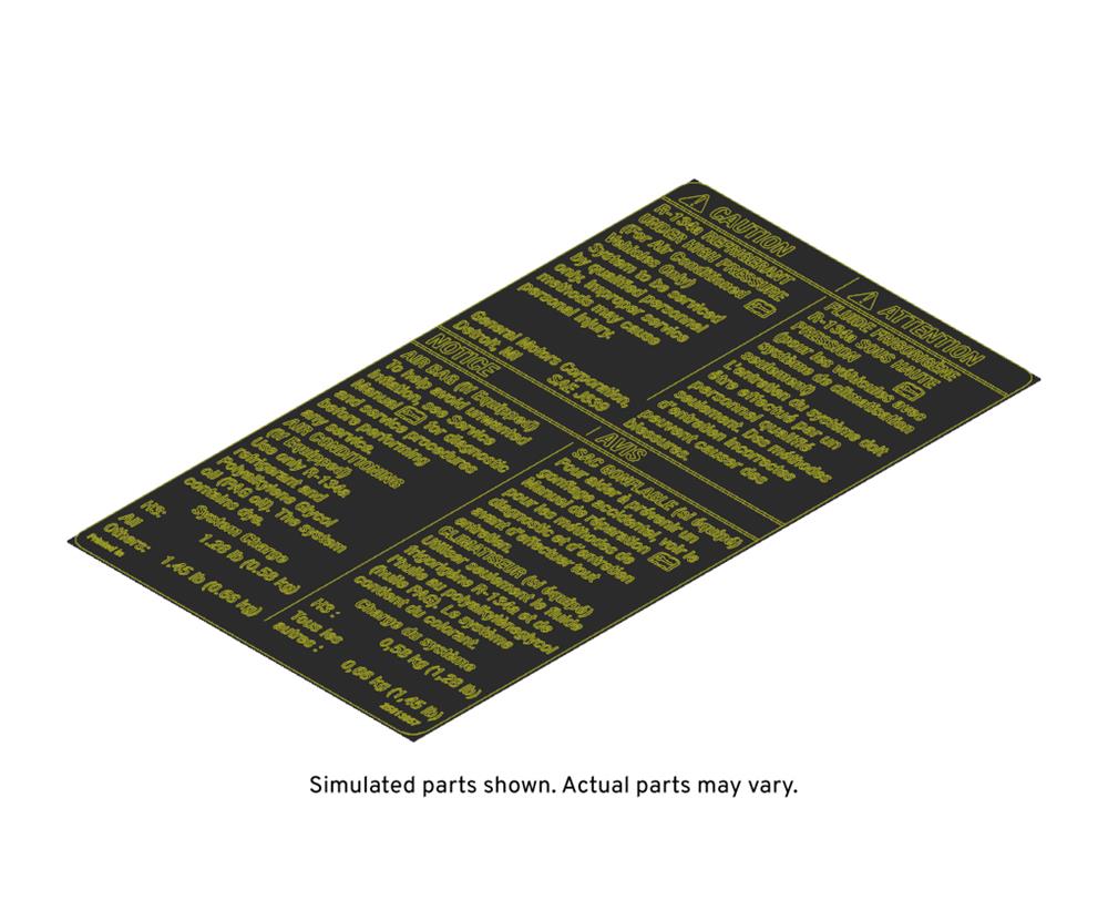 GM Genuine Parts Air Conditioning Refrigerant Warning Label