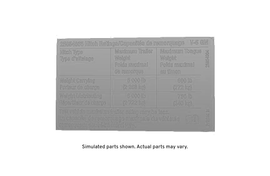GM Genuine Parts Trailer Hitch Load Information Label