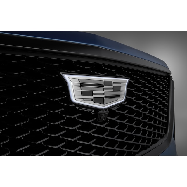 Front Illuminated and Rear Non-Illuminated Cadillac Emblems in Monochrome Finish