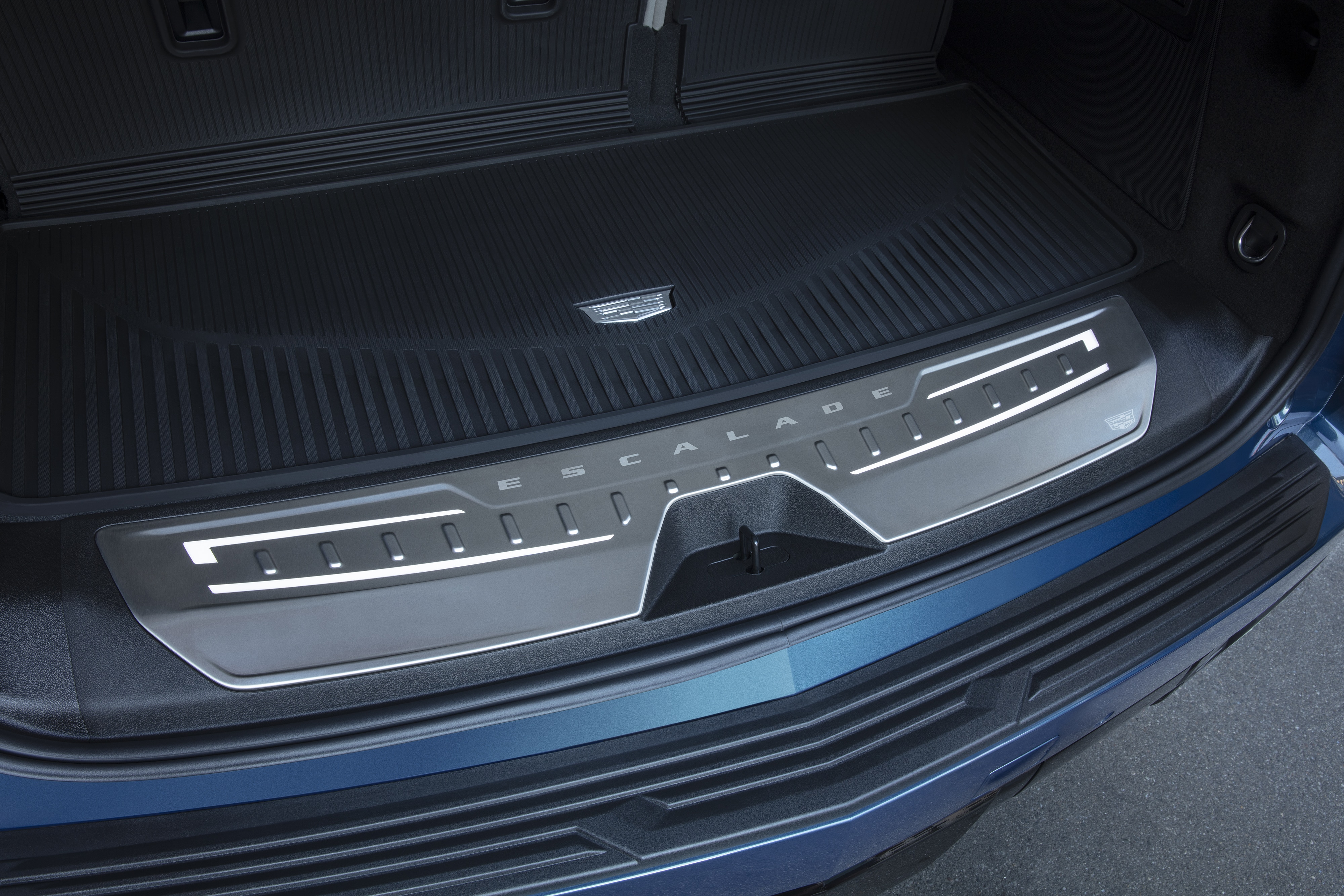 Illuminated Cargo Sill Plate in Jet Black with Cadillac Logo