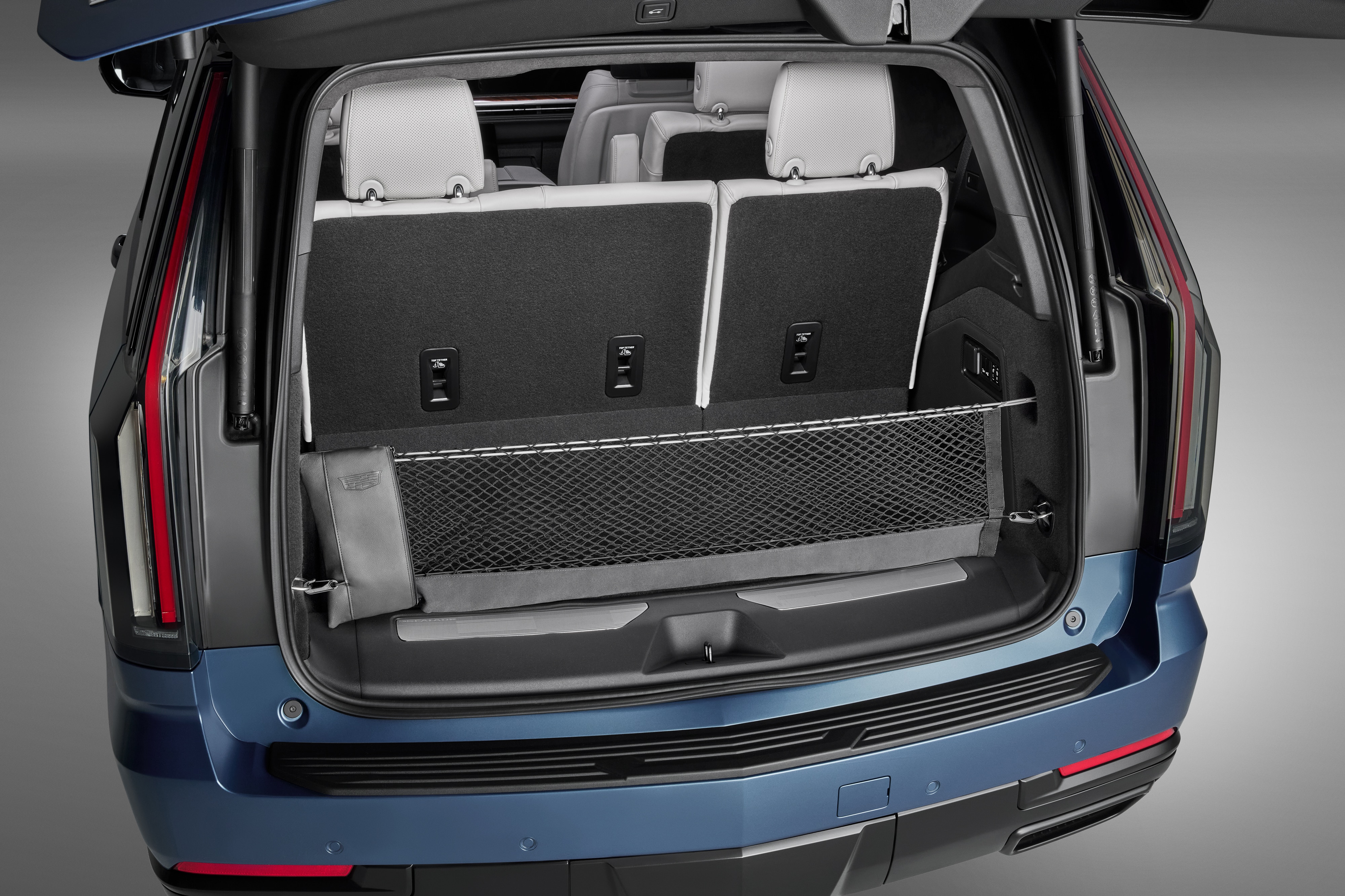 Vertical Envelope-Style Cargo Net with Storage Bag Featuring Cadillac Logo