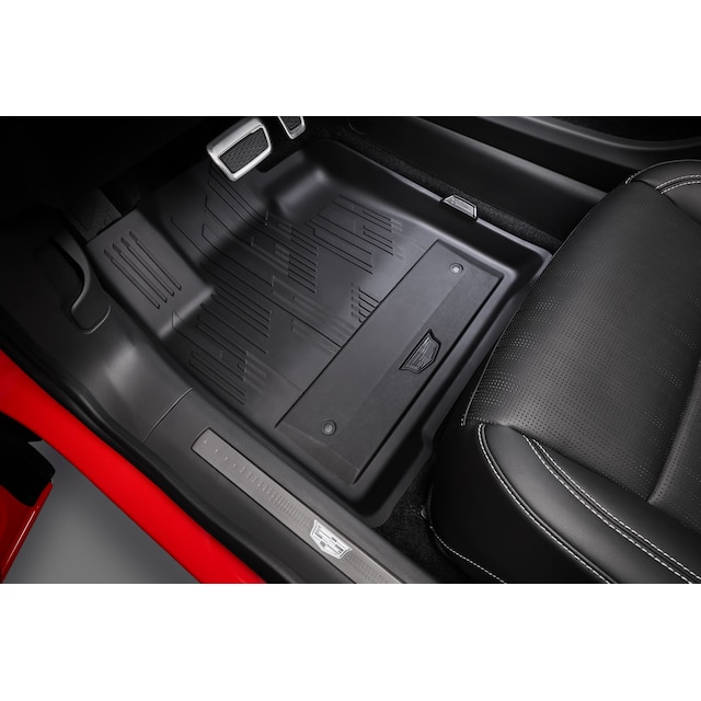 First- and Second-Row Premium All-Weather Floor Liners in Backen Black with Cadillac Logo