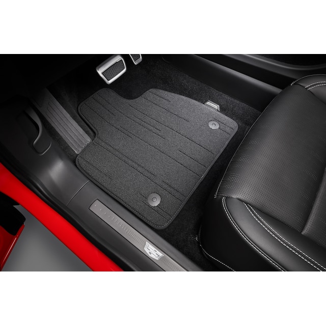 First- and Second-Row Carpeted Floor Mats in Backen Black with Cadillac Script