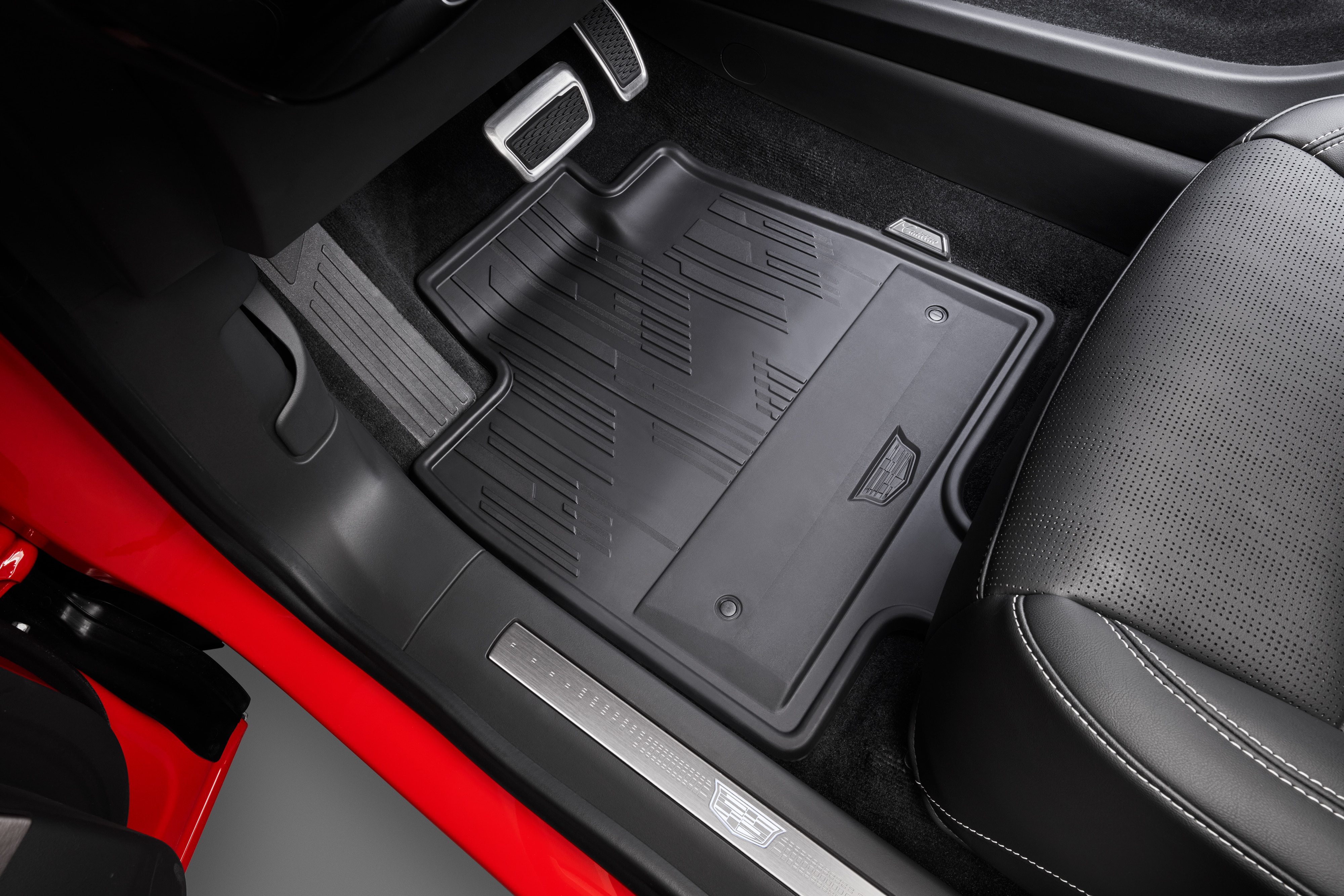First- and Second-Row All-Weather Floor Mats in Backen Black with Cadillac Logo