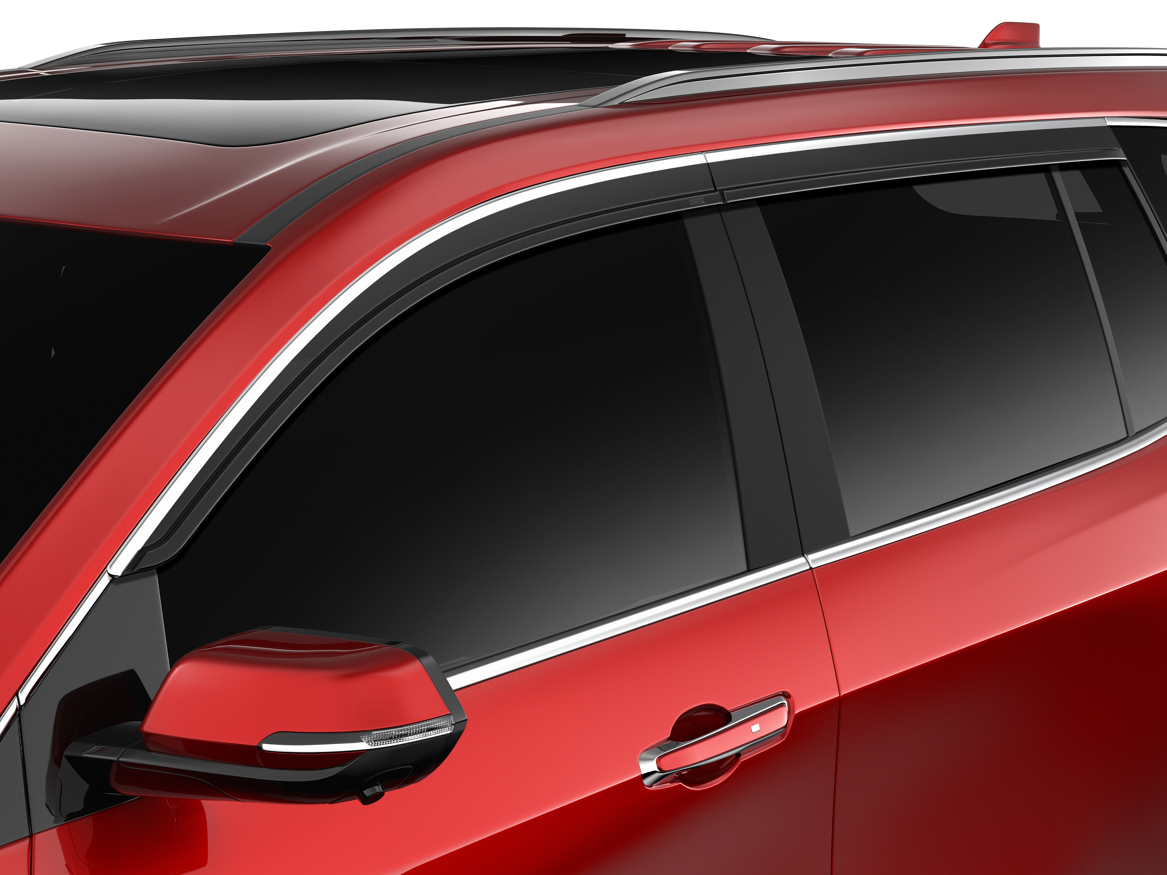 Low Profile Tape-On Side Window Deflector in Smoke Black with Chrome Strip by LUND® - Associated Accessories