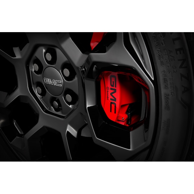 Front 6-Piston Brembo Brake Upgrade System in Torch Red with GMC Logo