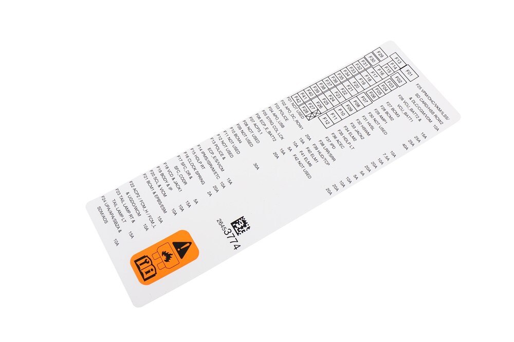 GM Genuine Parts Instrument Panel Wiring Harness Fuse Block Identification Label