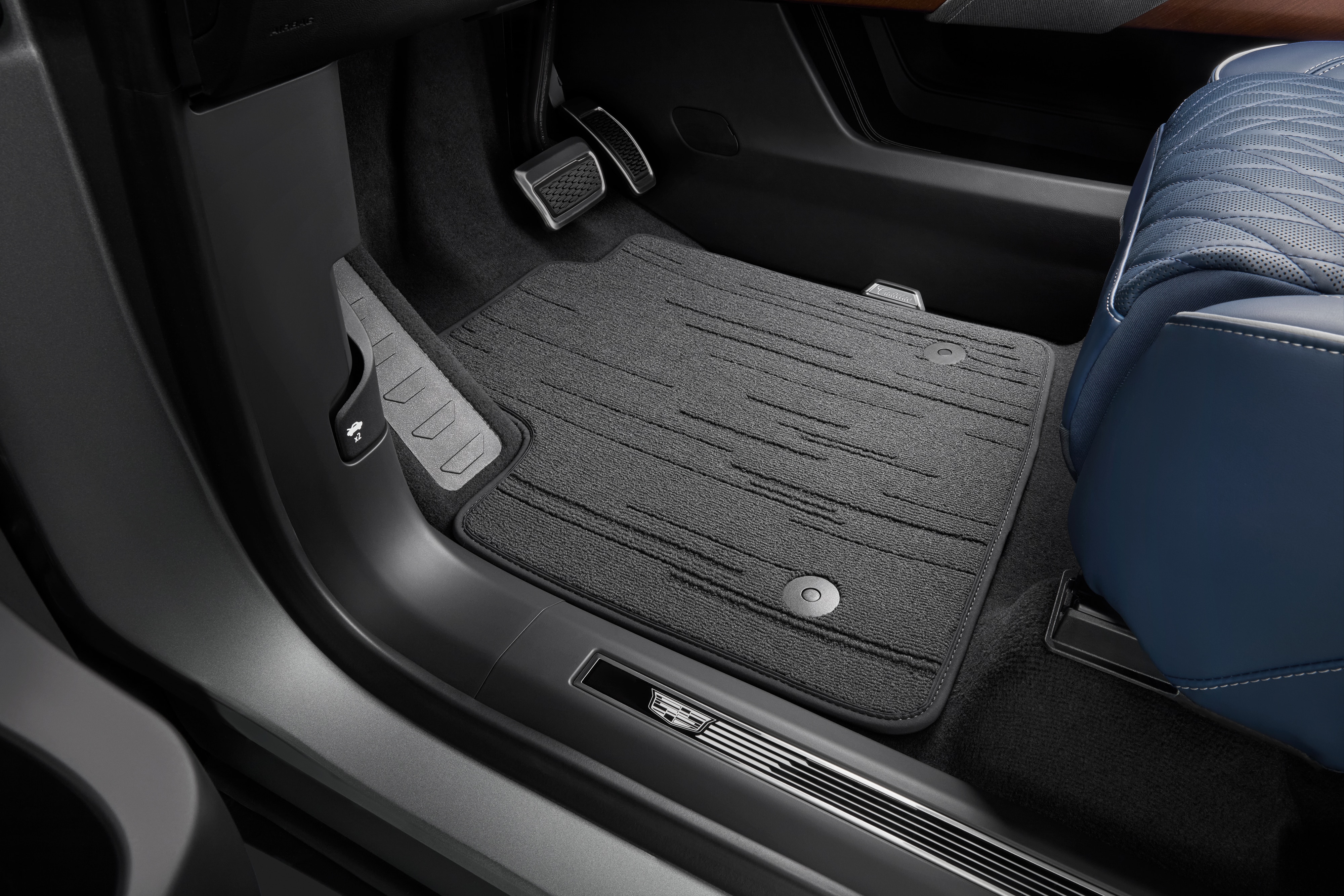 First-, Second- and Third-Row Premium Carpeted Floor Mats in Jet Black with Cadillac Script (for Models with Second-Row Captain's Chairs)
