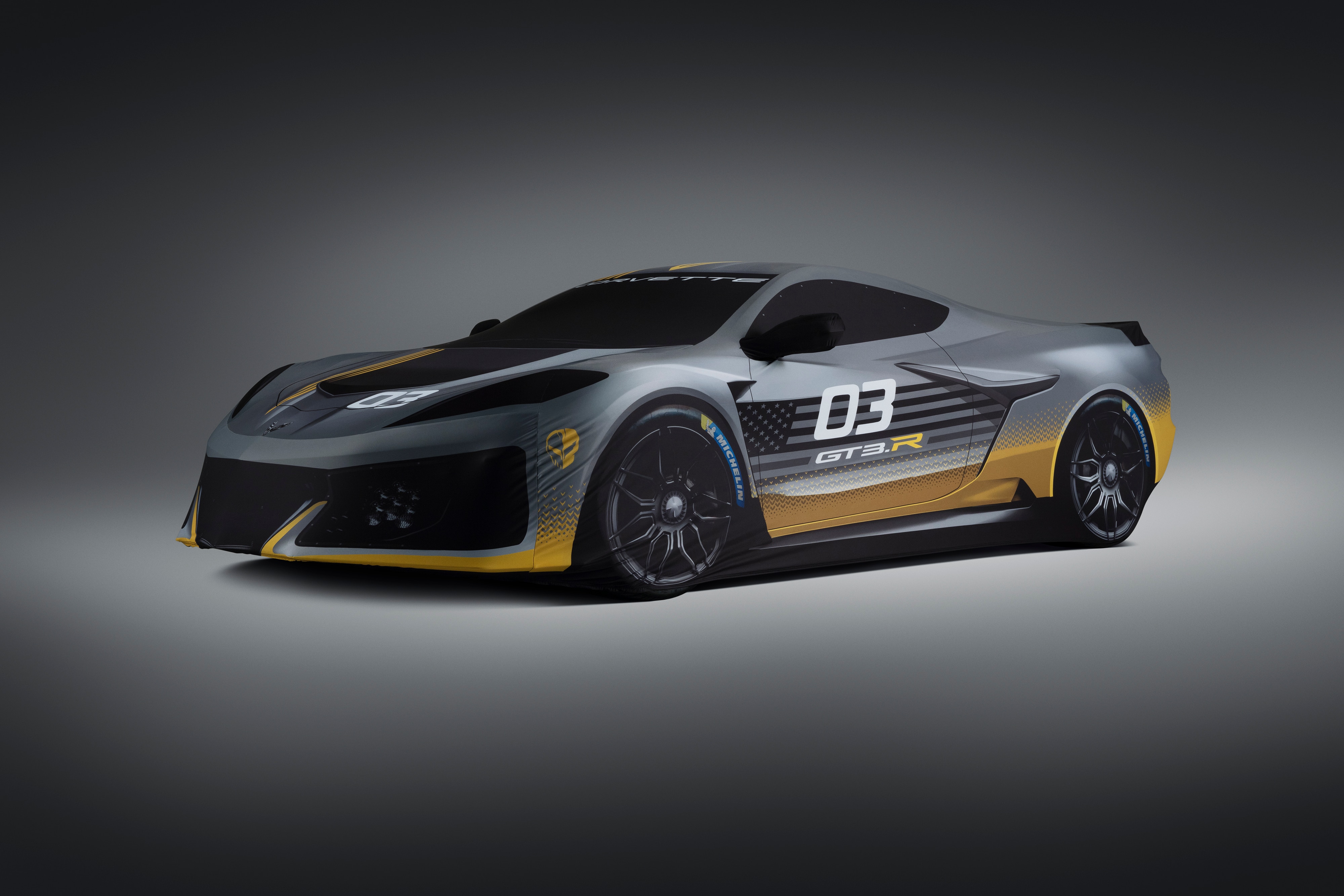 Premium Indoor Car Cover with Fully Rendered Corvette GT3.R (for Models with Low Wing Spoiler)