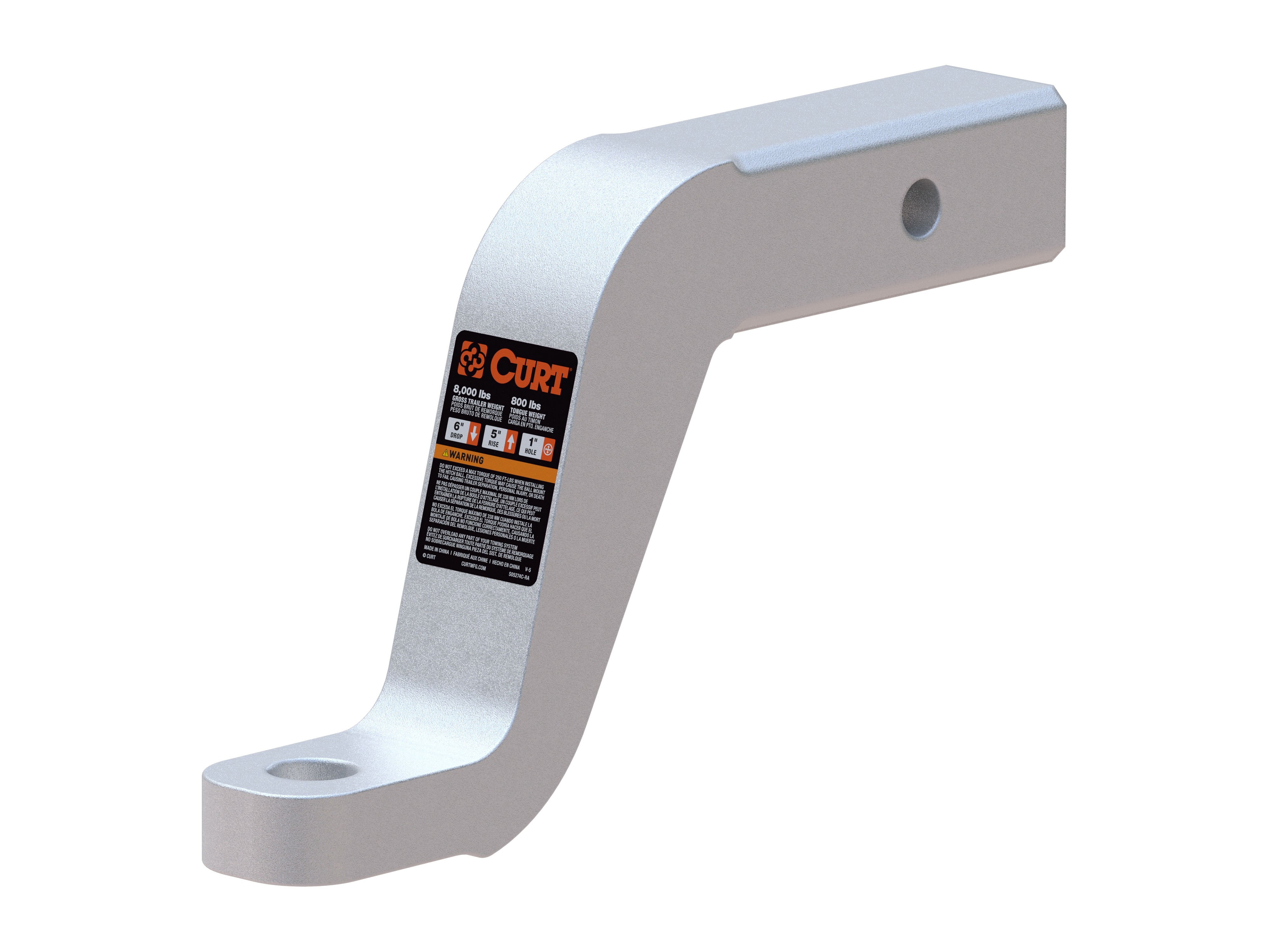 8,000-lb Capacity Aluminum Trailer Hitch Ball Mount, 6-Inch Drop by CURT™ - Associated Accessories