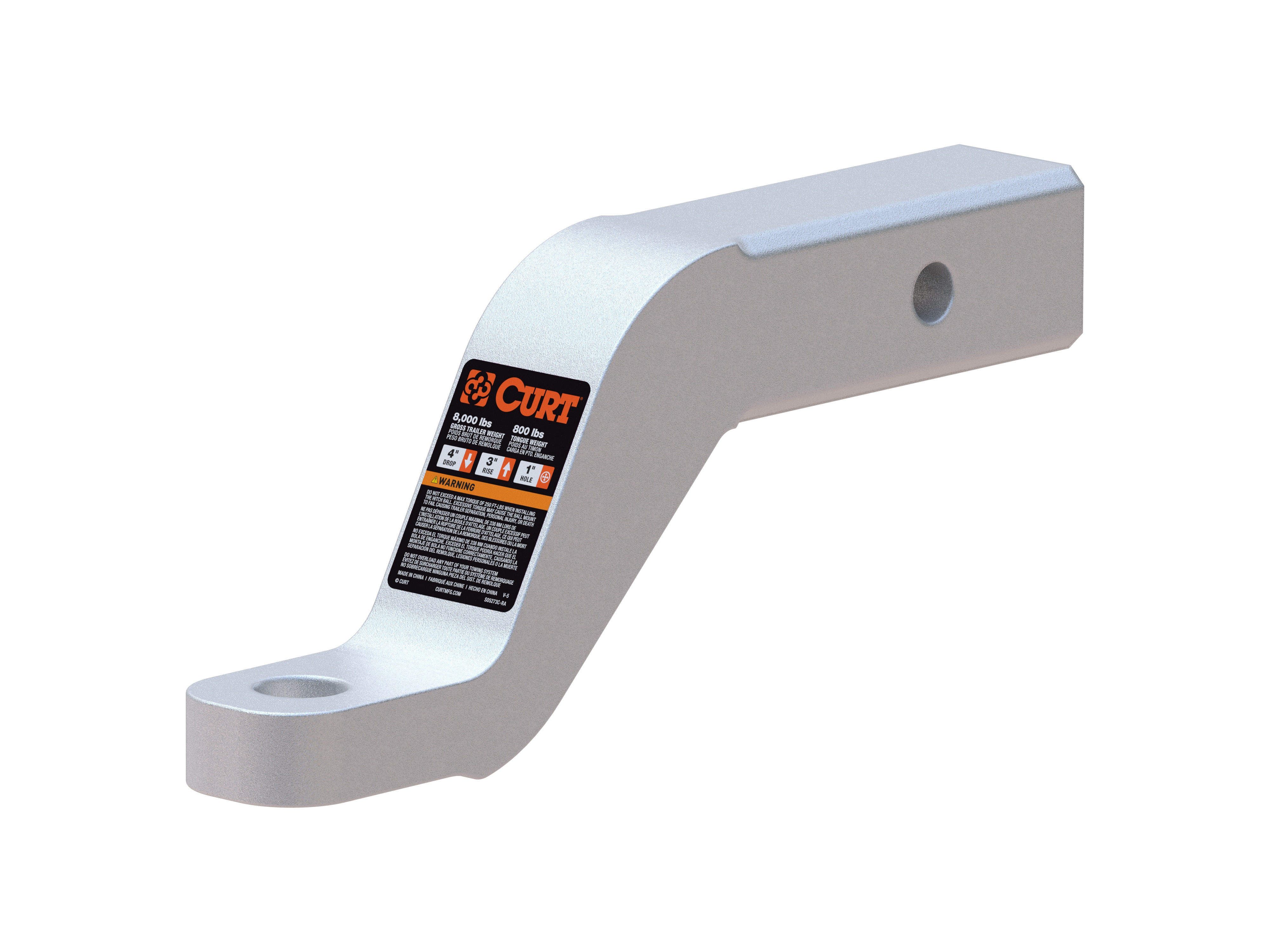 8,000-lb Capacity Aluminum Trailer Hitch Ball Mount, 4-Inch Drop by CURT™ - Associated Accessories