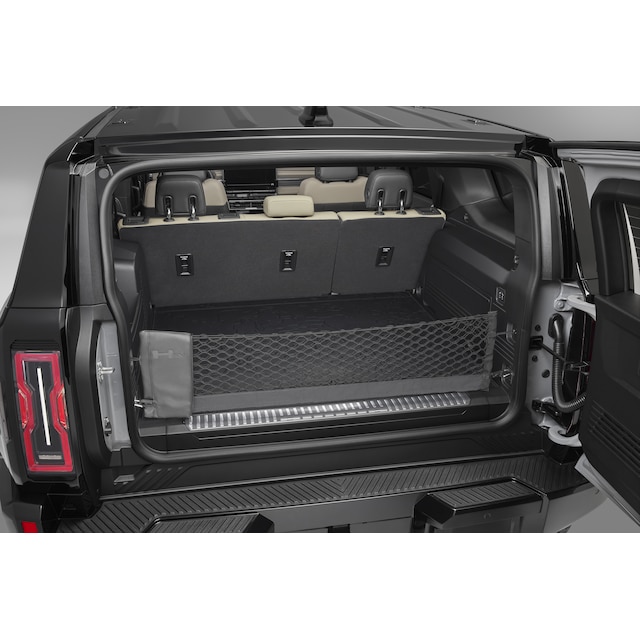 Vertical Cargo Net with Storage Bag featuring the GMC HUMMER EV Logo