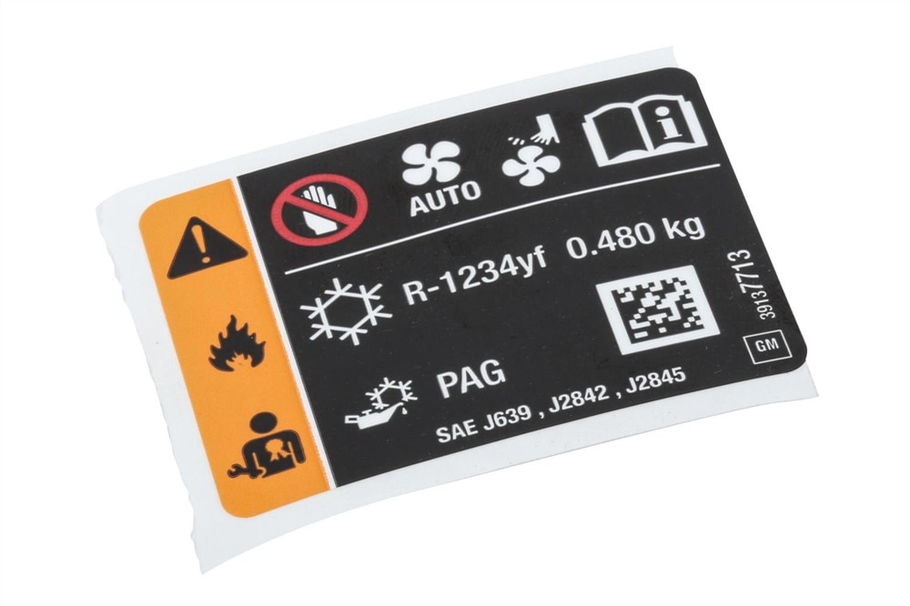 GM Genuine Parts Air Conditioning Refrigerant and Fan Blade Warning Label