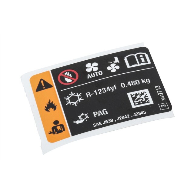 GM Genuine Parts Air Conditioning Refrigerant and Fan Blade Warning Label