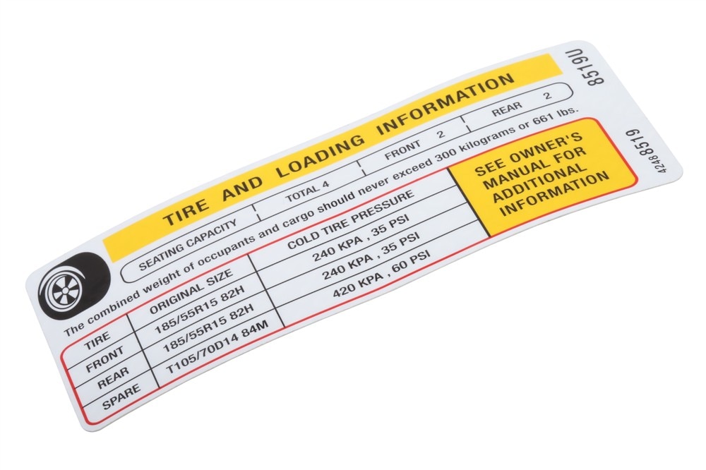 GM Genuine Parts Tire Pressure Label