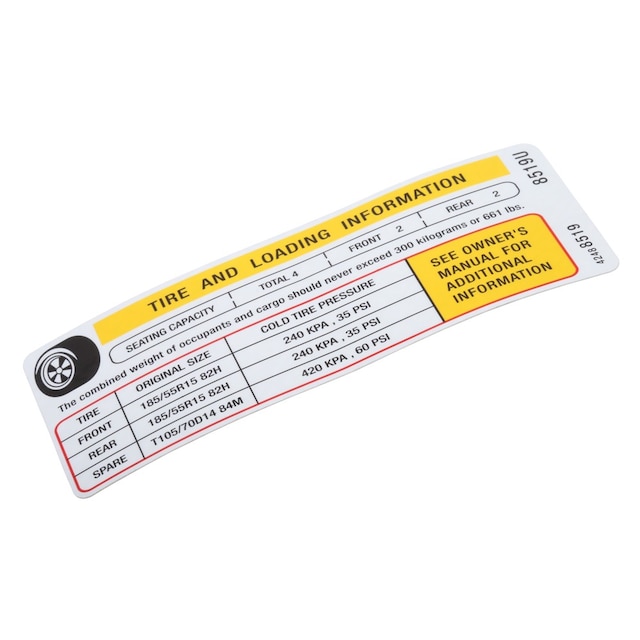 GM Genuine Parts Tire Pressure Label