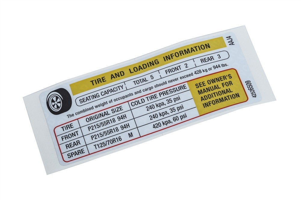 GM Genuine Parts Tire Pressure Label