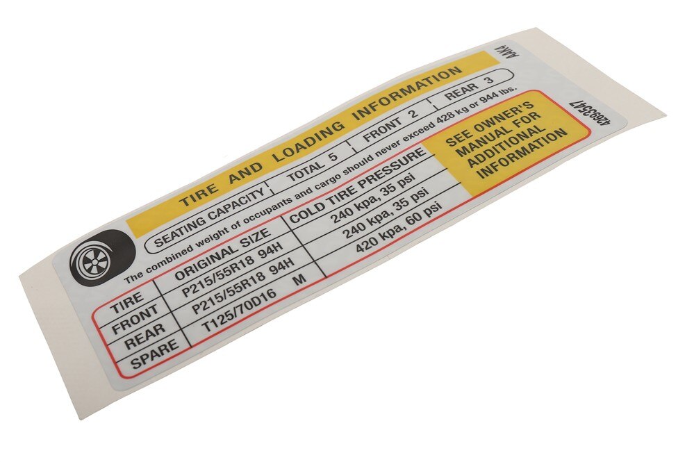 GM Genuine Parts Tire Pressure Label