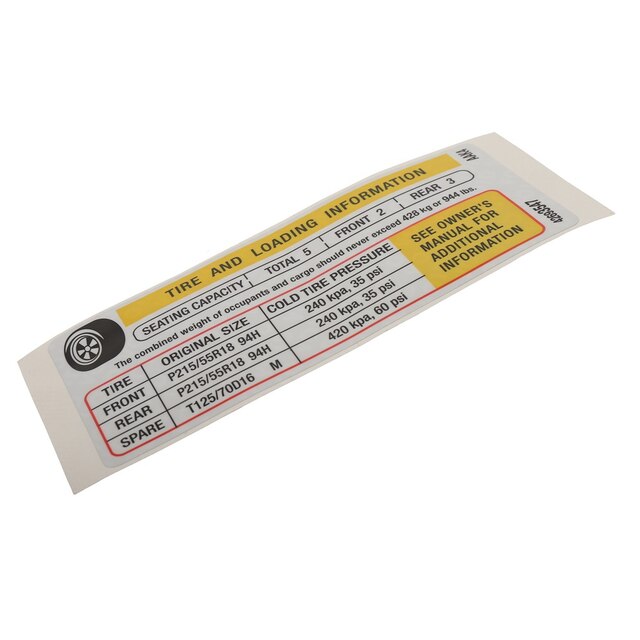 GM Genuine Parts Tire Pressure Label