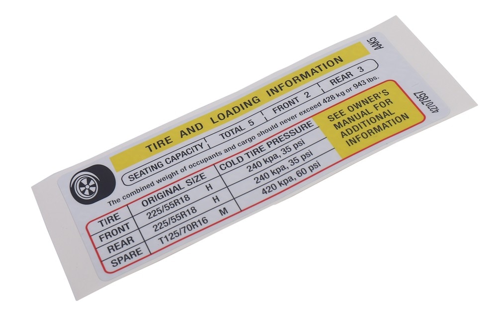GM Genuine Parts Tire Pressure Label