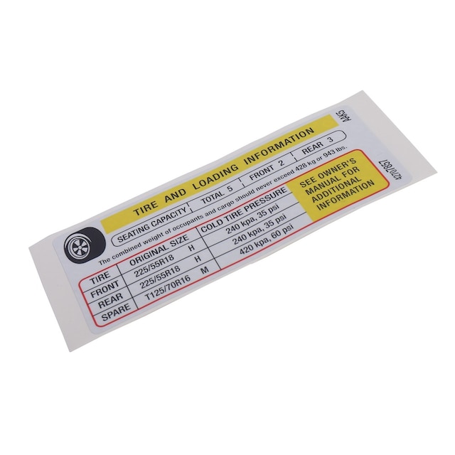 GM Genuine Parts Tire Pressure Label