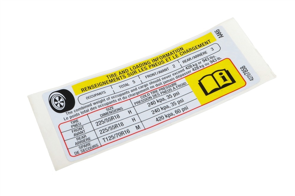 GM Genuine Parts Tire Pressure Label