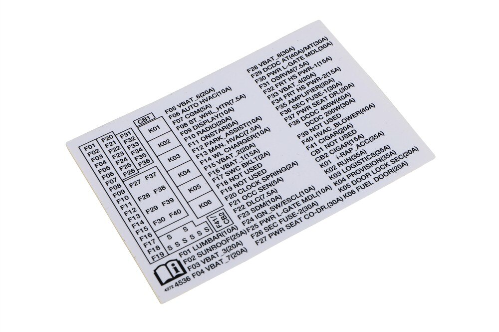 GM Genuine Parts Instrument Panel Wiring Harness Fuse Block Label
