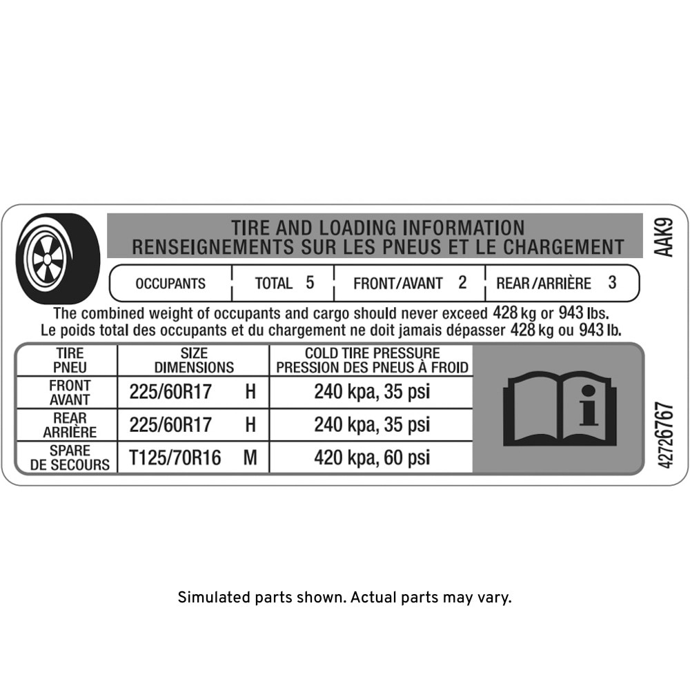 GM Genuine Parts Tire Pressure Label