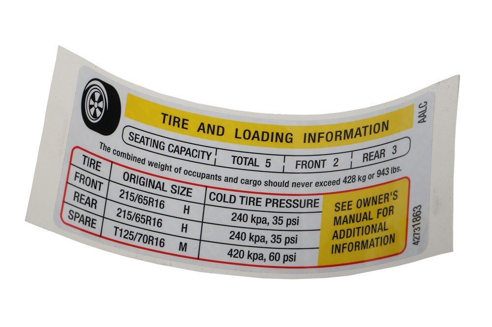 GM Genuine Parts Tire Pressure Label