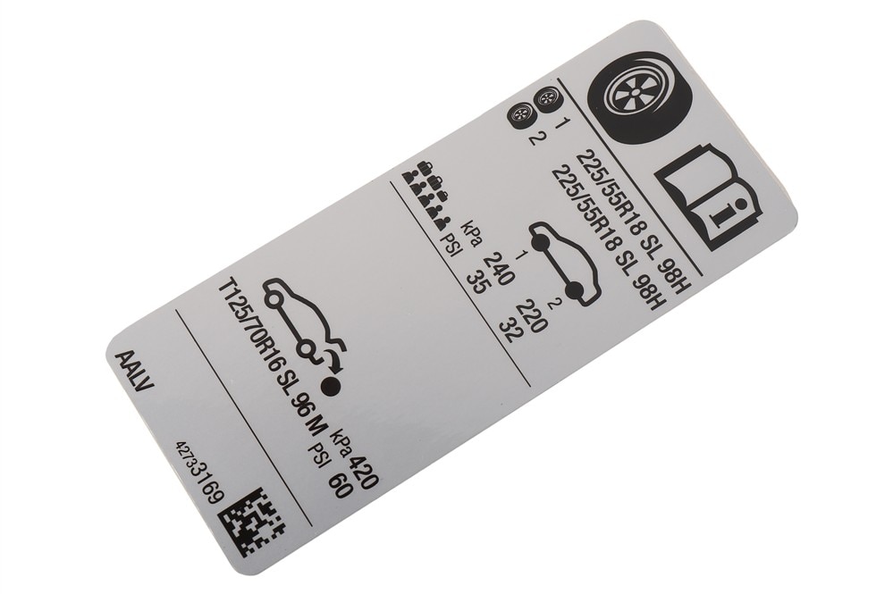 GM Genuine Parts Tire Pressure Label