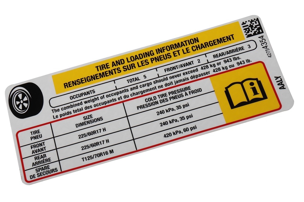 GM Genuine Parts Tire Pressure Label