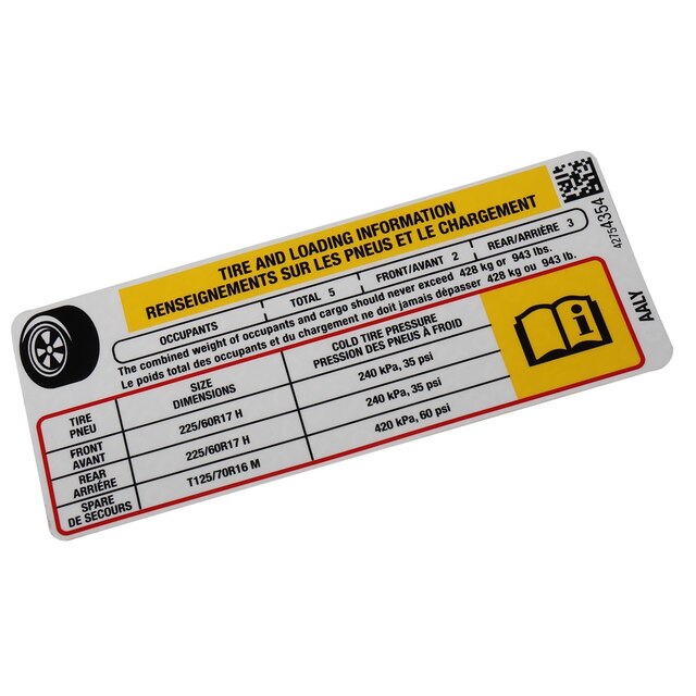 GM Genuine Parts Tire Pressure Label