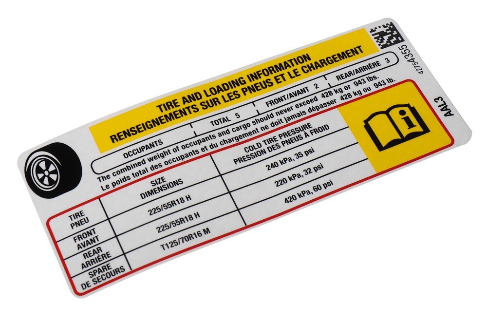 GM Genuine Parts Tire Pressure Label