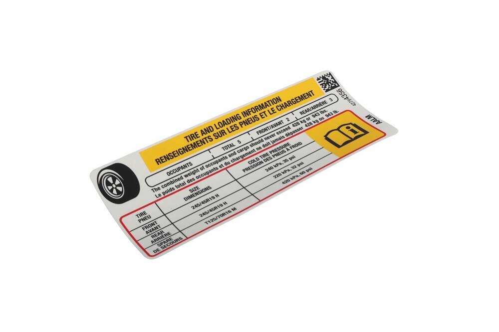 GM Genuine Parts Tire Pressure Label