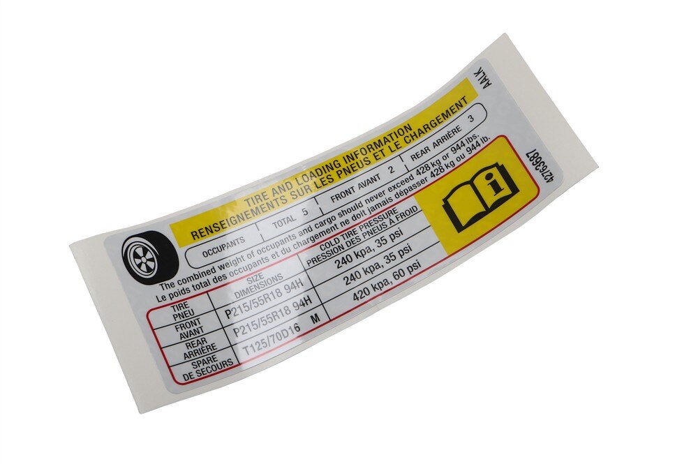 GM Genuine Parts Tire Pressure Label