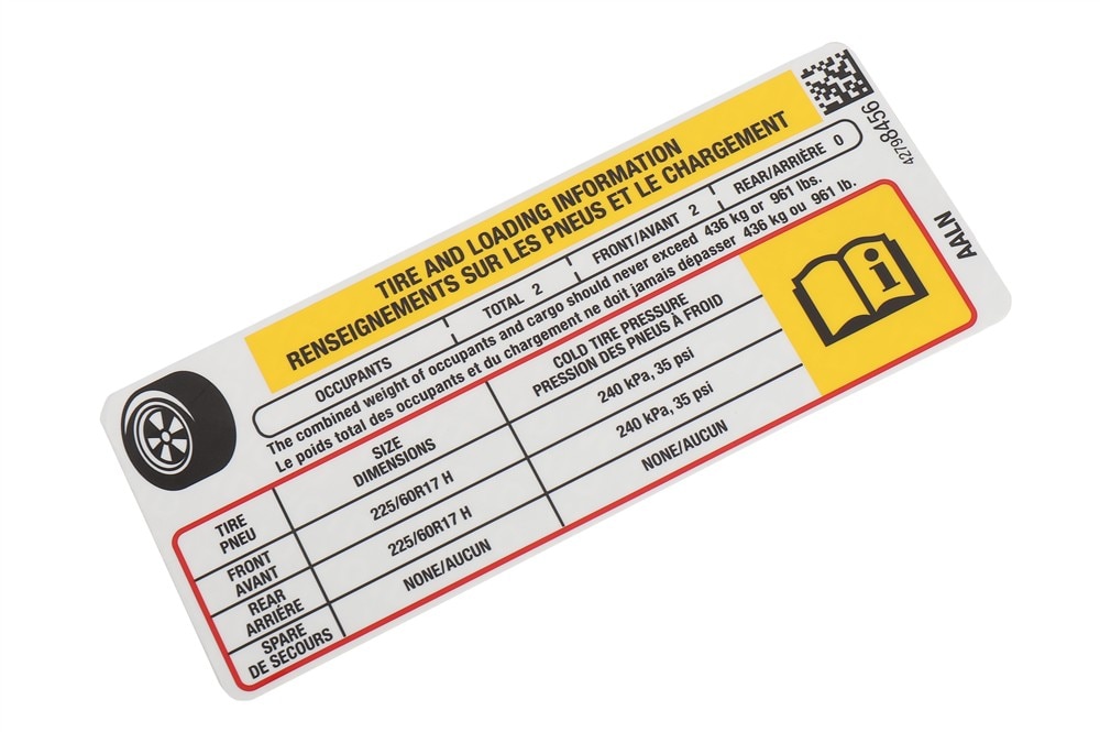GM Genuine Parts Tire Pressure Label